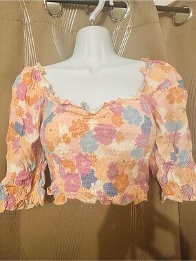 Peach Floral Smocked Crop Top